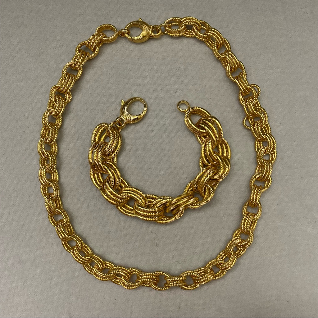 Italian Gold-Tone Chain Necklace & Bracelet Set | Bronzo Italia | Bold